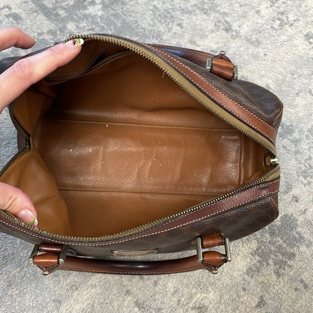 Vintage Celine Macadam Coated Canvas Boston Bag Satchel Brown - Picture 14 of 17